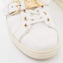 Dolce & Gabbana White Leather Lace Up And Buckle Low Top Sneakers Size 41