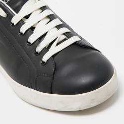 Pre Owned Dolce & Gabbana Black/White Leather Portofino Trainer Sneakers Size 43