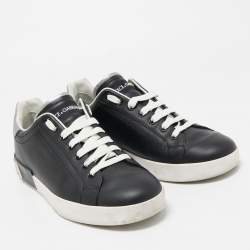 Pre Owned Dolce & Gabbana Black/White Leather Portofino Trainer Sneakers Size 43