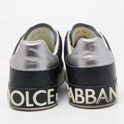Pre Owned Dolce & Gabbana Black/White Leather Portofino Trainer Sneakers Size 43