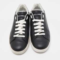 Pre Owned Dolce & Gabbana Black/White Leather Portofino Trainer Sneakers Size 43