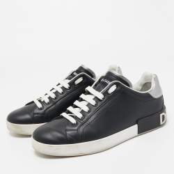 Pre Owned Dolce & Gabbana Black/White Leather Portofino Trainer Sneakers Size 43