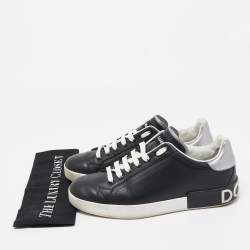 Pre Owned Dolce & Gabbana Black/White Leather Portofino Trainer Sneakers Size 43