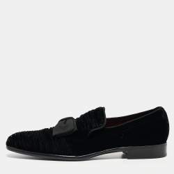 Dolce & Gabbana Black Velvet Bow Loafers Size 44