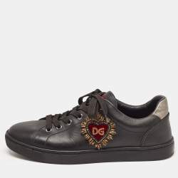 Pre Owned Dolce & Gabbana Black Leather DG Heart Sneakers Size 40