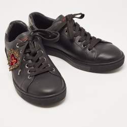 Pre Owned Dolce & Gabbana Black Leather DG Heart Sneakers Size 40