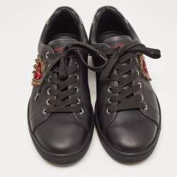 Pre Owned Dolce & Gabbana Black Leather DG Heart Sneakers Size 40