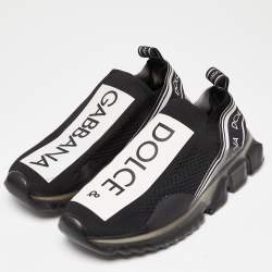 Dolce & Gabbana Black/White Knit Fabric Sorrento Slip On Sneakers Size 41