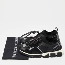 Pre Owned Dolce & Gabbana Black Knit Fabric and Suede NS1 Low-Top Sneakers Size 39