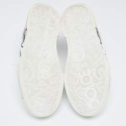 مملوكة مسبقًا Dolce and Gabbana White/Gold Logo Print Leather and Patent Portofino Sneakers Size 44