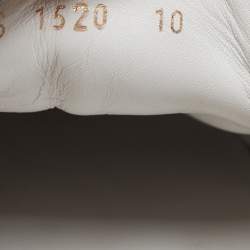 مملوكة مسبقًا Dolce and Gabbana White/Gold Logo Print Leather and Patent Portofino Sneakers Size 44