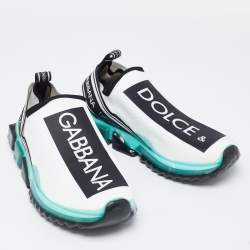 Pre Owned Dolce & Gabbana White Knit Fabric Sorrento Sneakers Size 43