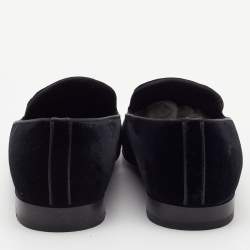 مملوكة مسبقًا Louis Vuitton Black Velvet Auteuil Logo Smoking Slippers Size 43