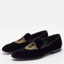 مملوكة مسبقًا Louis Vuitton Black Velvet Auteuil Logo Smoking Slippers Size 43