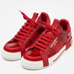 مملوكة مسبقًا Dolce & Gabbana Red Leather and PVC Custom 2.Zero Sneakers Size 42.5