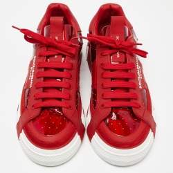 مملوكة مسبقًا Dolce & Gabbana Red Leather and PVC Custom 2.Zero Sneakers Size 42.5