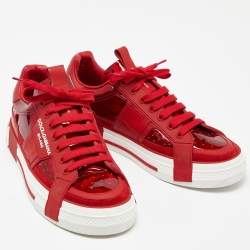 مملوكة مسبقًا Dolce & Gabbana Red Leather and PVC Custom 2.Zero Sneakers Size 42.5