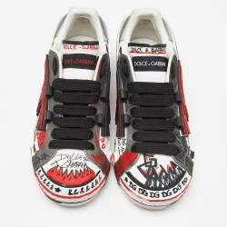 Dolce & Gabbana Tricolor Leather Graffiti Print Portofino Sneakers Size 43