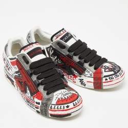 Dolce & Gabbana Tricolor Leather Graffiti Print Portofino Sneakers Size 43