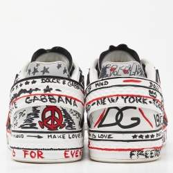 Dolce & Gabbana Tricolor Leather Graffiti Print Portofino Sneakers Size 43