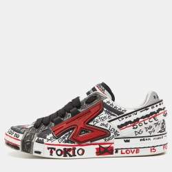 Dolce & Gabbana Tricolor Leather Graffiti Print Portofino Sneakers Size 43