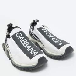 Pre Owned Dolce & Gabbana White/Black Knit Fabric Sorrento Sneakers Size 45