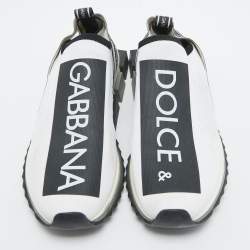 Pre Owned Dolce & Gabbana White/Black Knit Fabric Sorrento Sneakers Size 45