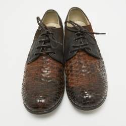 Pre Owned Dolce & Gabbana Brown Woven Leather and Suede Lace Up Derby Size 44