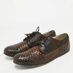 Pre Owned Dolce & Gabbana Brown Woven Leather and Suede Lace Up Derby Size 44