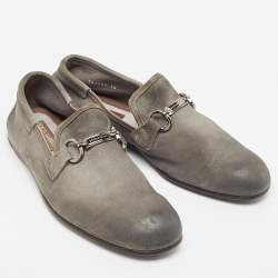 Pre Owned Dolce & Gabbana Grey Suede Buckle Loafers Size 44