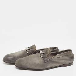 Pre Owned Dolce & Gabbana Grey Suede Buckle Loafers Size 44