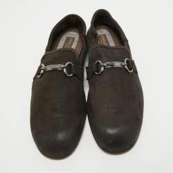 Pre Owned Dolce & Gabbana Brown Suede Buckle Loafers Size 44