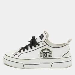 مملوكة مسبقًا Dolce & Gabbana White/Black Canvas Portofino Light Sneakers Size 43.5