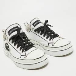 مملوكة مسبقًا Dolce & Gabbana White/Black Canvas Portofino Light Sneakers Size 43.5