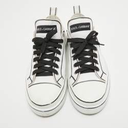 مملوكة مسبقًا Dolce & Gabbana White/Black Canvas Portofino Light Sneakers Size 43.5
