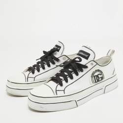 مملوكة مسبقًا Dolce & Gabbana White/Black Canvas Portofino Light Sneakers Size 43.5