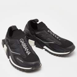 Dolce & Gabbana Black Knit Fabric Sorrento Slip On Sneakers Size 40
