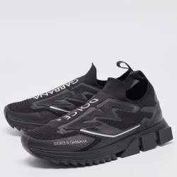 Pre Owned Dolce and Gabbana Black Knit Fabric Sorrento Sneakers Size 41