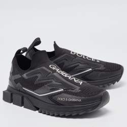 Pre Owned Dolce and Gabbana Black Knit Fabric Sorrento Sneakers Size 41