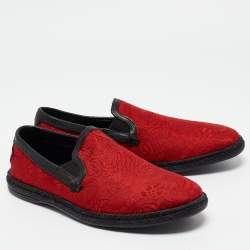 Dolce & Gabbana Red Floral Jacquard Fabric Espadrille Loafers Size 40