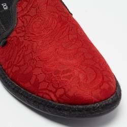 Dolce & Gabbana Red Floral Jacquard Fabric Espadrille Loafers Size 40