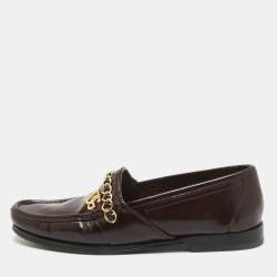 Dolce & Gabbana Burgundy Patent DG Chain Slip On Loafers Size 42