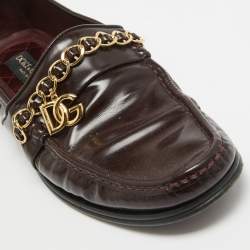 Dolce & Gabbana Burgundy Patent DG Chain Slip On Loafers Size 42