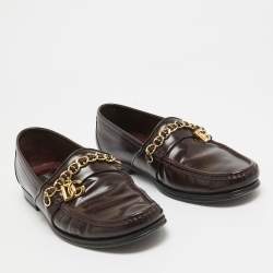 Dolce & Gabbana Burgundy Patent DG Chain Slip On Loafers Size 42