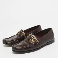 Dolce & Gabbana Burgundy Patent DG Chain Slip On Loafers Size 42