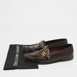 Dolce & Gabbana Burgundy Patent DG Chain Slip On Loafers Size 42