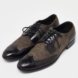 Dolce & Gabbana Black/Grey Brogue Leather and Suede Lace Up Derby Size 43