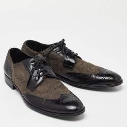 Dolce & Gabbana Black/Grey Brogue Leather and Suede Lace Up Derby Size 43