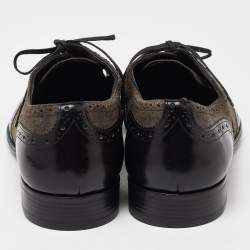 Dolce & Gabbana Black/Grey Brogue Leather and Suede Lace Up Derby Size 43