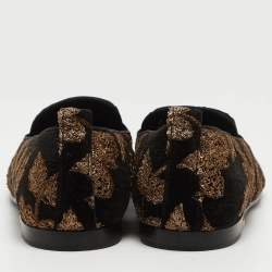 Pre Owned Dolce & Gabbana Black Velvet Embroidered Floral Smoking Slippers Size 44